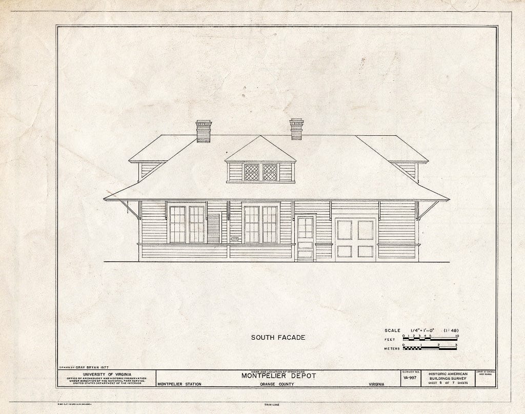 Blueprint South Facade - Montpelier Depot, State Route 20 at Orange County Road 639, Montpelier Station, Orange County, VA