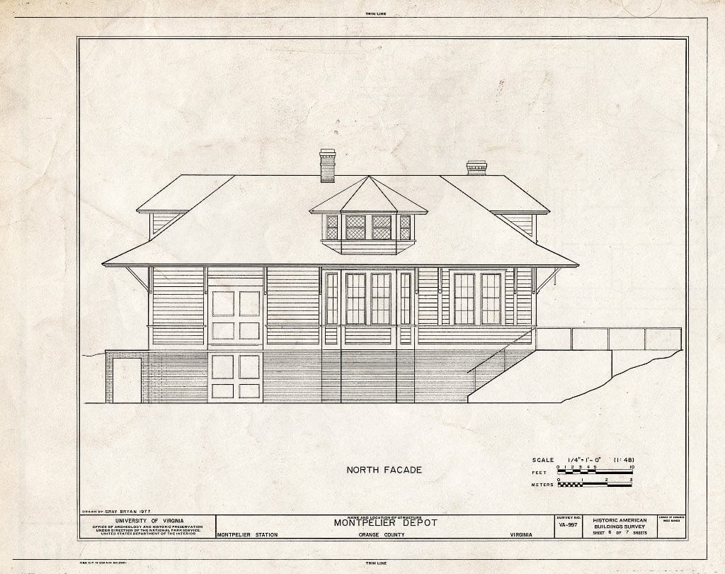 Blueprint North Facade - Montpelier Depot, State Route 20 at Orange County Road 639, Montpelier Station, Orange County, VA