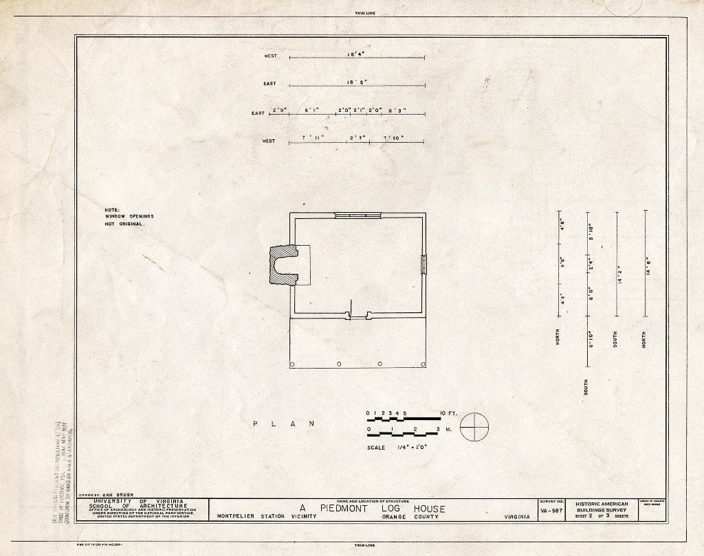 Blueprint Plan - Piedmont Log House, Near Junction of State Routes 20 & 639, Montpelier Station, Orange County, VA
