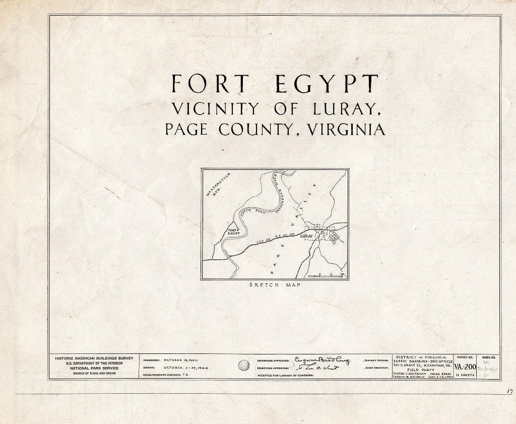 Blueprint HABS VA,70-LURA.V,2- (Sheet 0 of 11) - Fort Egypt, State Route 615, Luray, Page County, VA