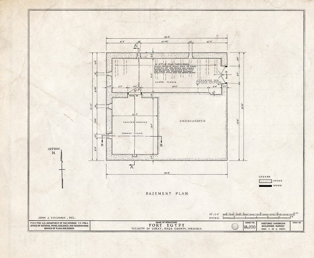 Blueprint HABS VA,70-LURA.V,2- (Sheet 1 of 11) - Fort Egypt, State Route 615, Luray, Page County, VA