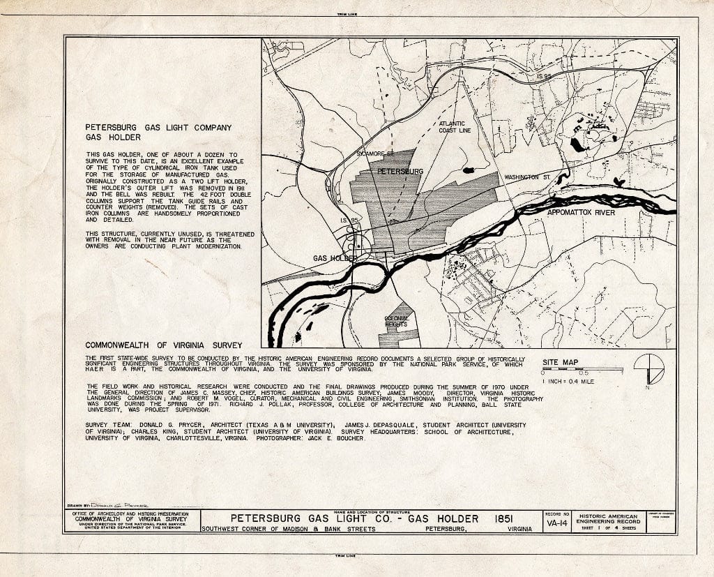 Blueprint HAER VA,27-PET,33A- (Sheet 1 of 4) - Petersburg Gas Light Company, Gasholder, Bank & Madison Streets Vicinity, Petersburg, Petersburg, VA