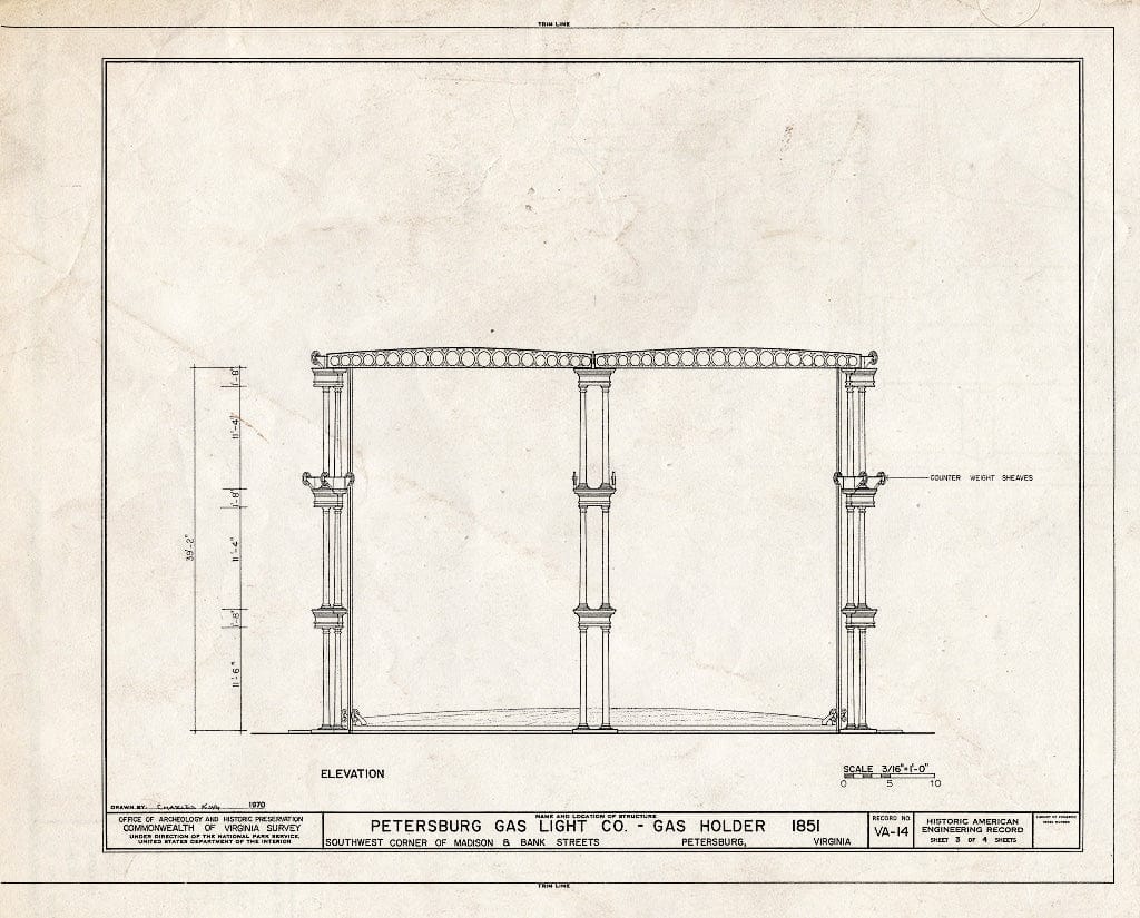 Blueprint HAER VA,27-PET,33A- (Sheet 3 of 4) - Petersburg Gas Light Company, Gasholder, Bank & Madison Streets Vicinity, Petersburg, Petersburg, VA