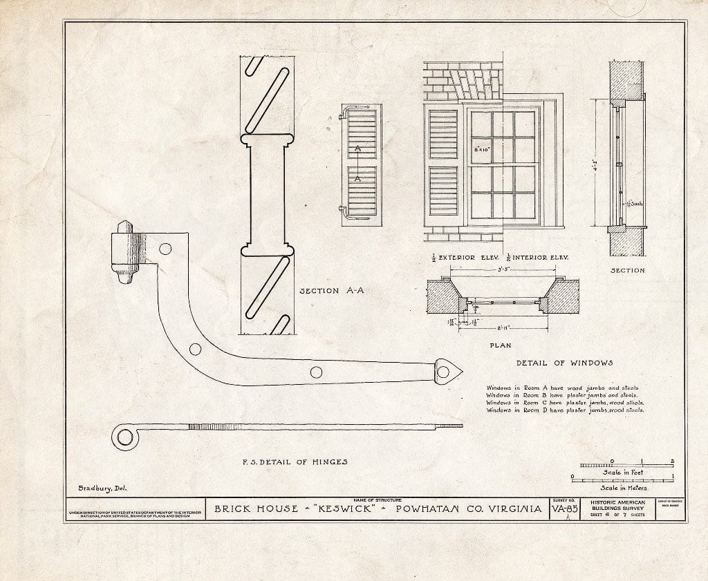 Blueprint HABS VA,73-Hug.V,1A- (Sheet 6 of 7) - Keswick, Brick House (First), State Route 711 Vicinity, Huguenot, Powhatan County, VA