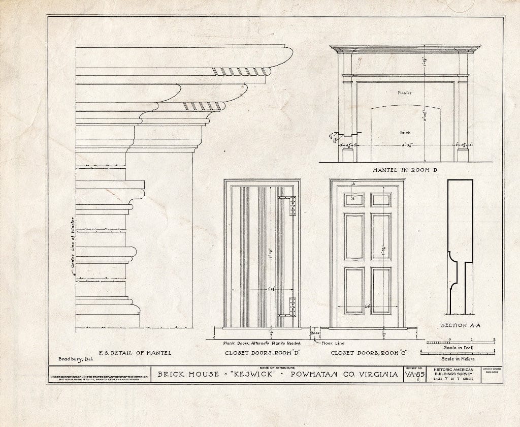 Blueprint HABS VA,73-Hug.V,1A- (Sheet 7 of 7) - Keswick, Brick House (First), State Route 711 Vicinity, Huguenot, Powhatan County, VA