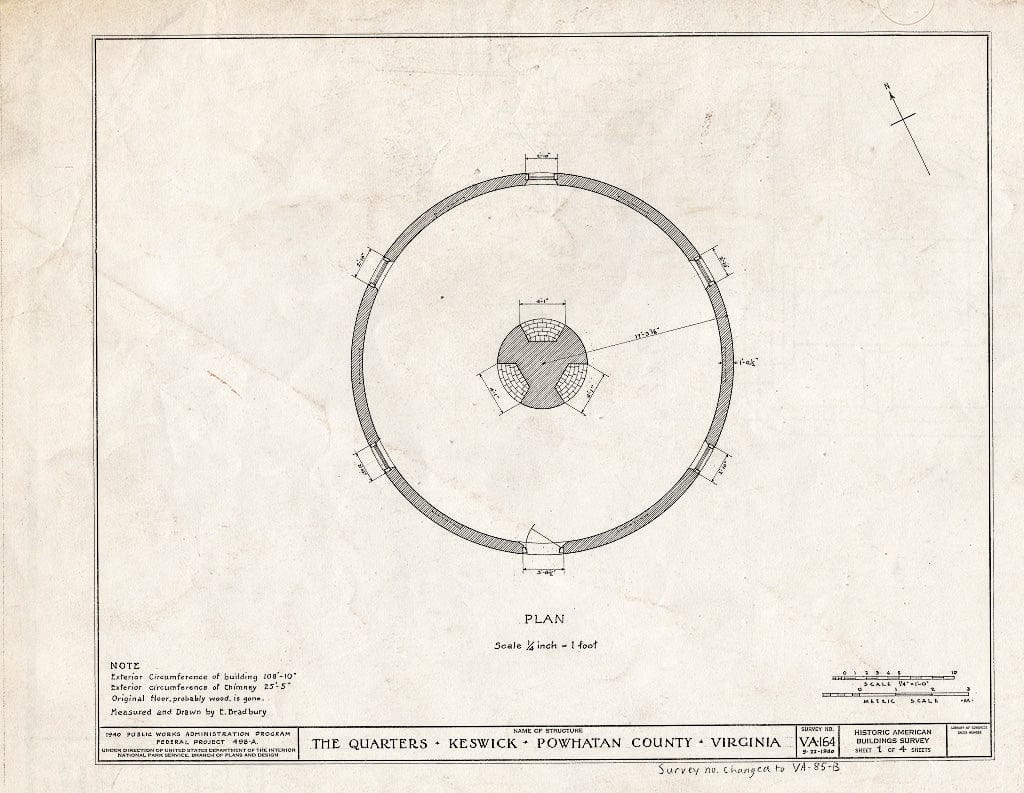 Blueprint HABS VA,73-Hug.V,1B- (Sheet 1 of 4) - Keswick, Quarters, State Route 711 Vicinity, Huguenot, Powhatan County, VA