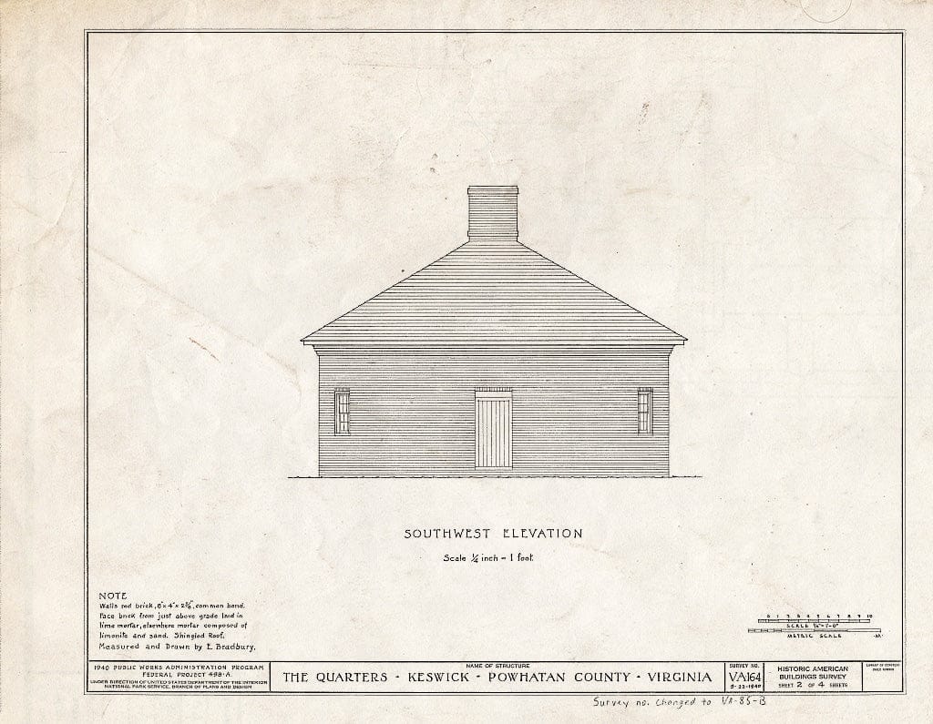 Blueprint HABS VA,73-Hug.V,1B- (Sheet 2 of 4) - Keswick, Quarters, State Route 711 Vicinity, Huguenot, Powhatan County, VA