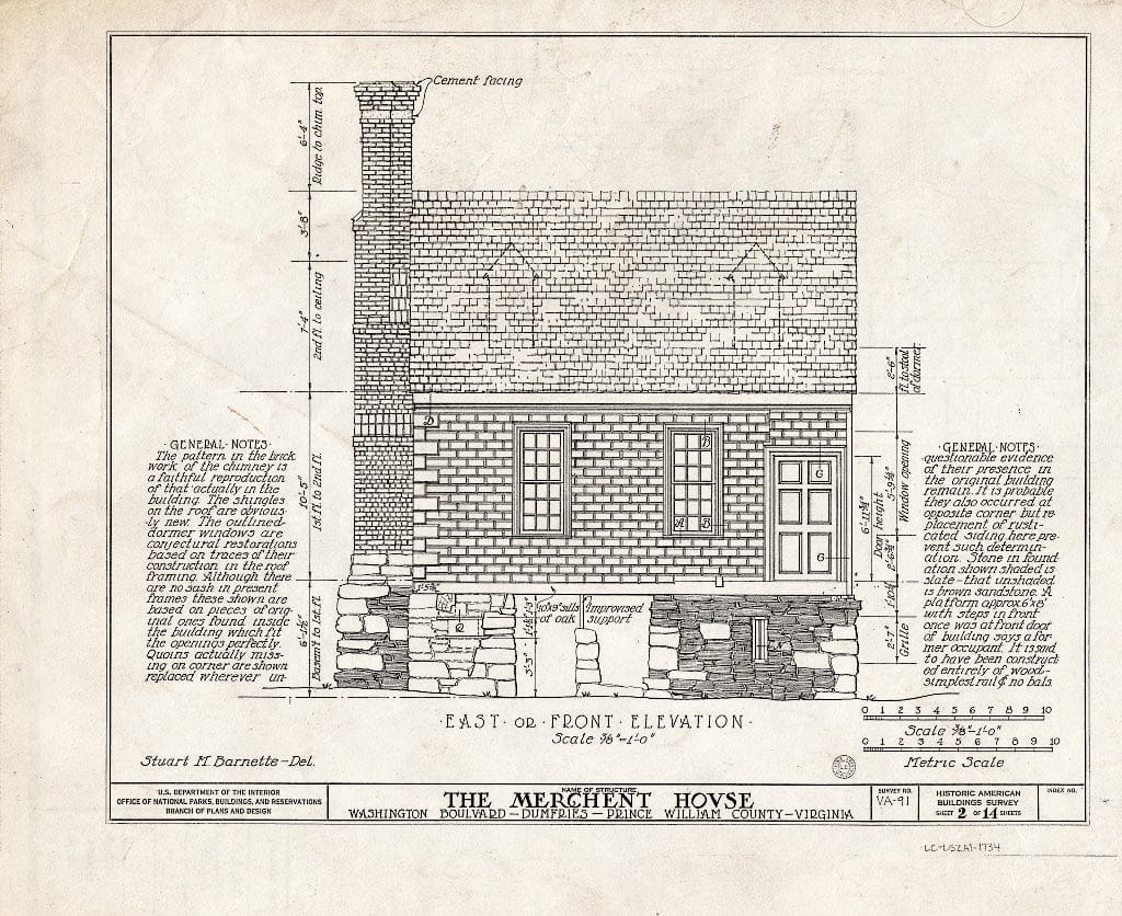 Blueprint HABS VA,76-DUMF,1- (Sheet 2 of 14) - Merchent House, Main Street, Dumfries, Prince William County, VA
