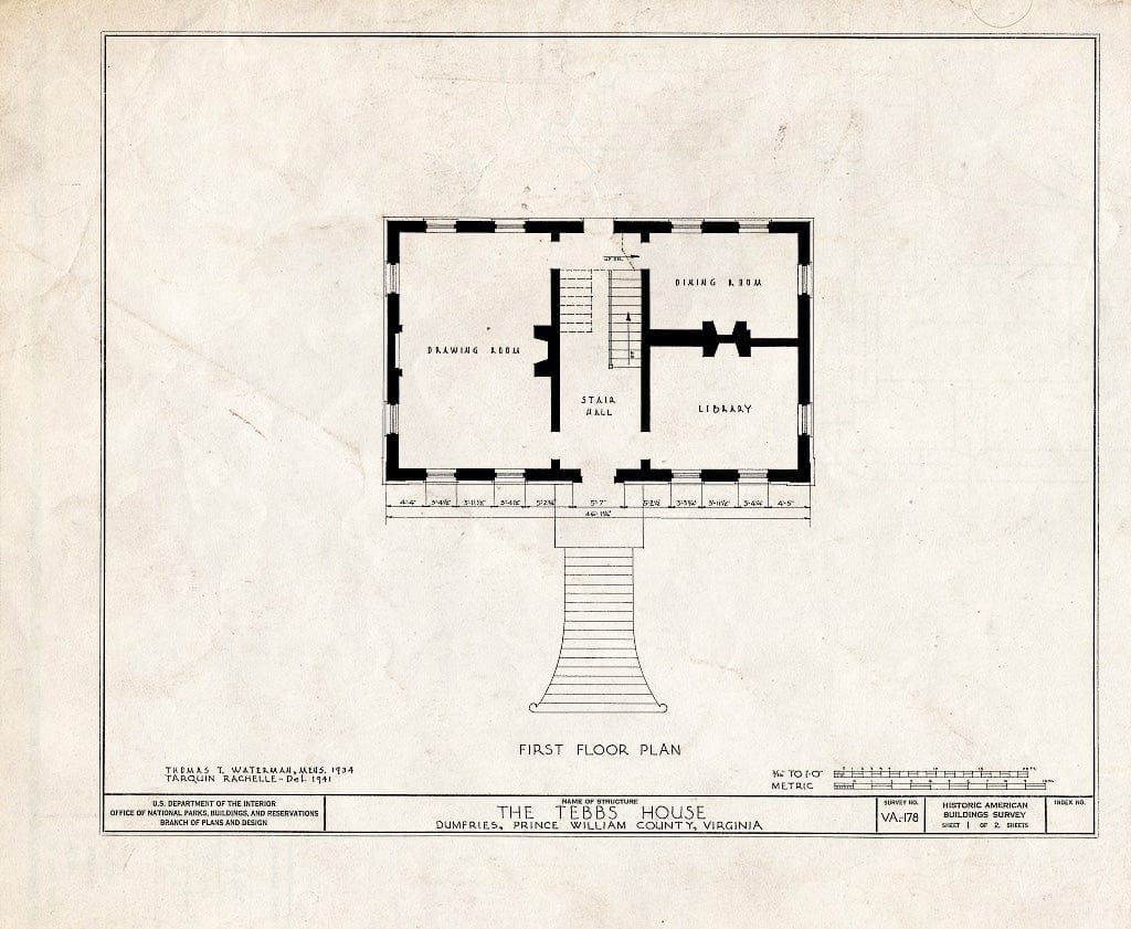Blueprint HABS VA,76-DUMF,2- (Sheet 1 of 2) - Tebbs-Mundy House, Main Street, Dumfries, Prince William County, VA
