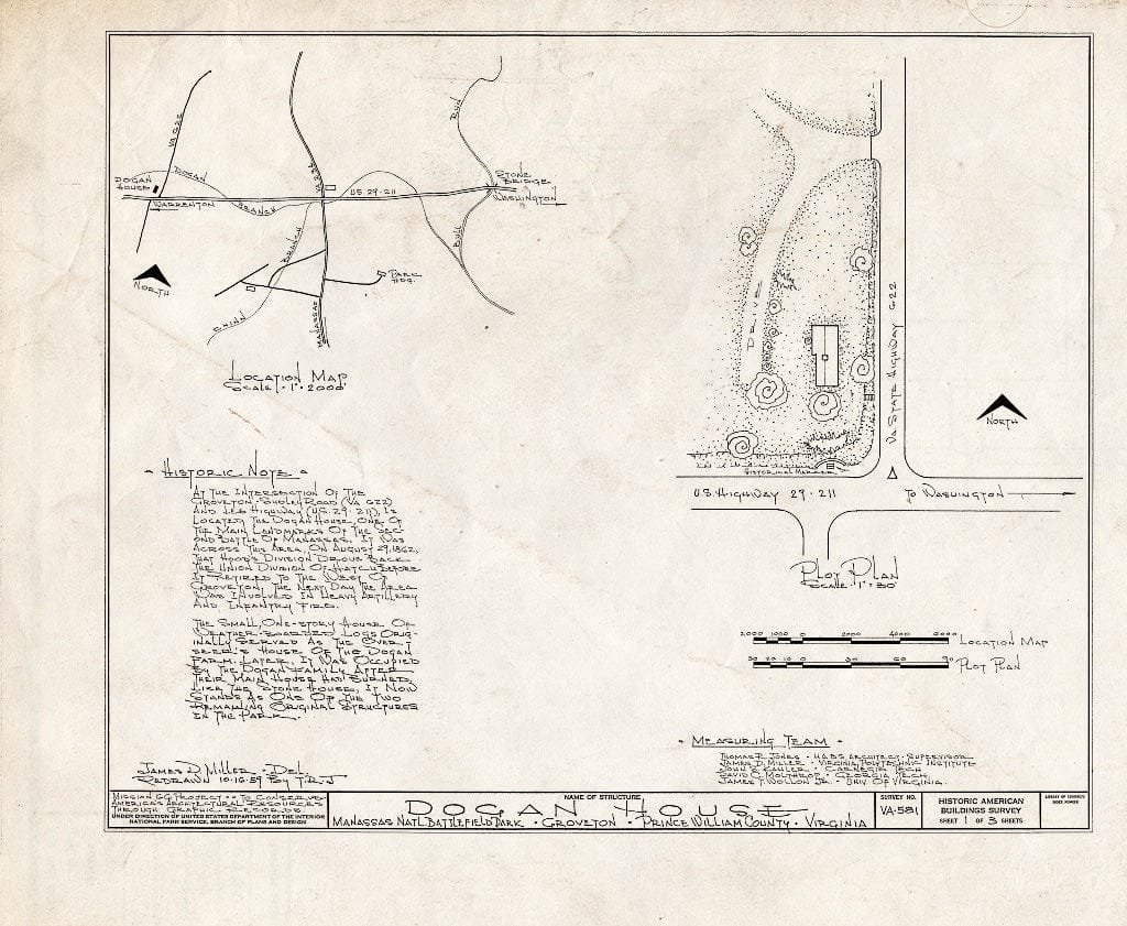 Blueprint HABS VA,76-GROV,3- (Sheet 1 of 3) - Dogan House, U.S. Route 29 & State Route 622, Groveton, Prince William County, VA