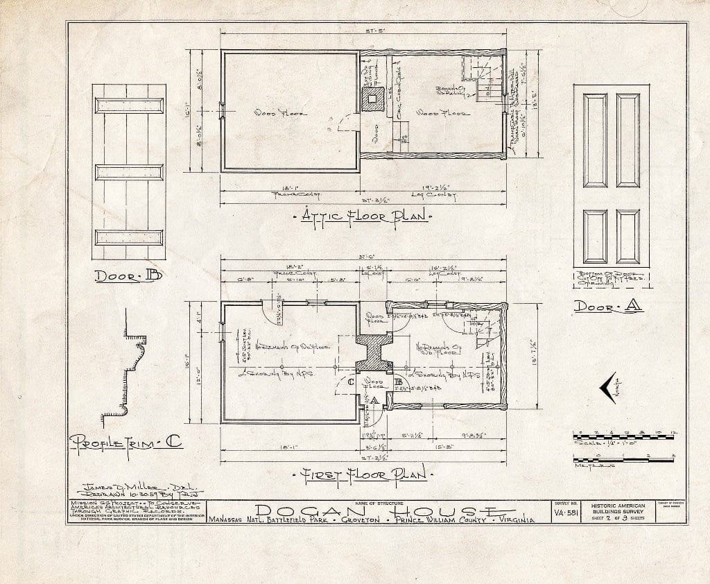 Blueprint HABS VA,76-GROV,3- (Sheet 2 of 3) - Dogan House, U.S. Route 29 & State Route 622, Groveton, Prince William County, VA
