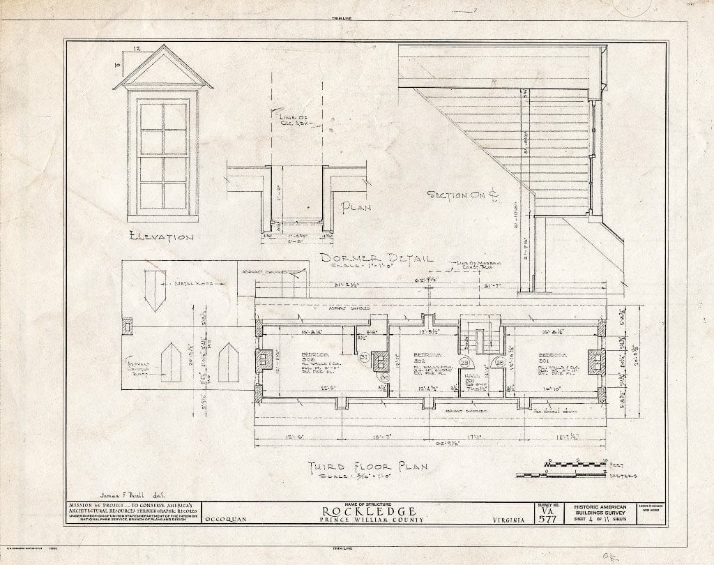 Blueprint HABS VA,76-OCCO,1- (Sheet 4 of 11) - Rockledge, Mill Street, Occoquan, Prince William County, VA