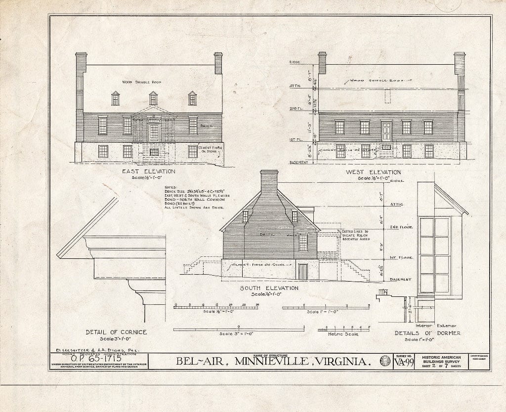 Blueprint HABS VA,76-MINVI,1- (Sheet 2 of 7) - Bel Air, State Route 640 Vicinity, Minnieville, Prince William County, VA