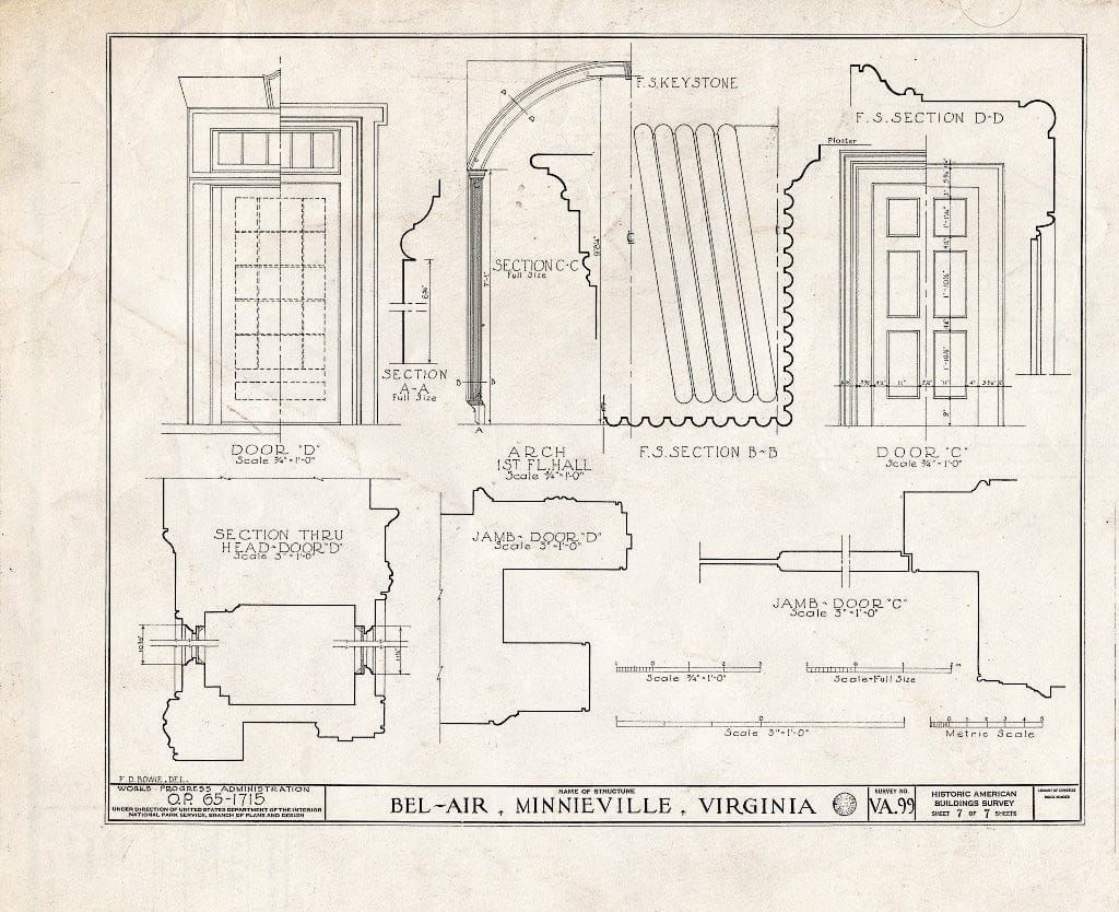 Blueprint HABS VA,76-MINVI,1- (Sheet 7 of 7) - Bel Air, State Route 640 Vicinity, Minnieville, Prince William County, VA