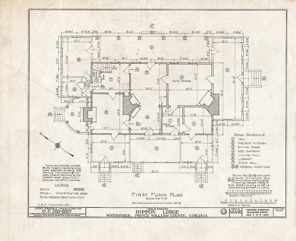 Blueprint HABS VA,76-Wood.V,1- (Sheet 2 of 9) - Rippon Lodge, State Route 638, Woodbridge, Prince William County, VA