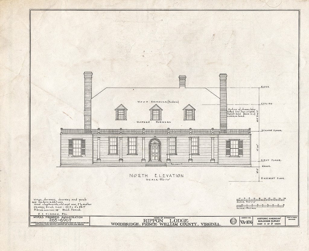 Blueprint HABS VA,76-Wood.V,1- (Sheet 4 of 9) - Rippon Lodge, State Route 638, Woodbridge, Prince William County, VA