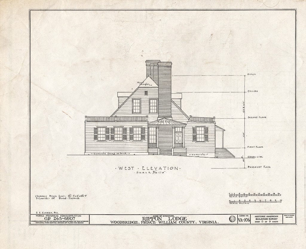 Blueprint HABS VA,76-Wood.V,1- (Sheet 5 of 9) - Rippon Lodge, State Route 638, Woodbridge, Prince William County, VA