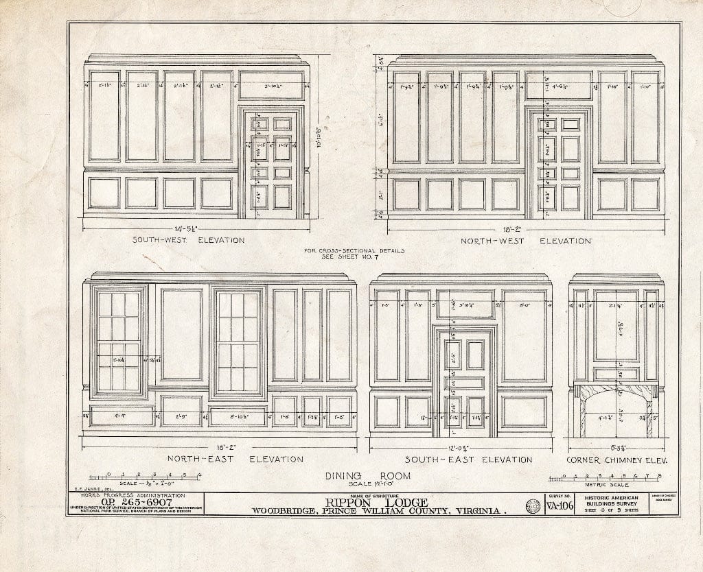 Blueprint HABS VA,76-Wood.V,1- (Sheet 6 of 9) - Rippon Lodge, State Route 638, Woodbridge, Prince William County, VA
