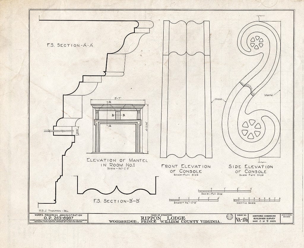 Blueprint HABS VA,76-Wood.V,1- (Sheet 8 of 9) - Rippon Lodge, State Route 638, Woodbridge, Prince William County, VA