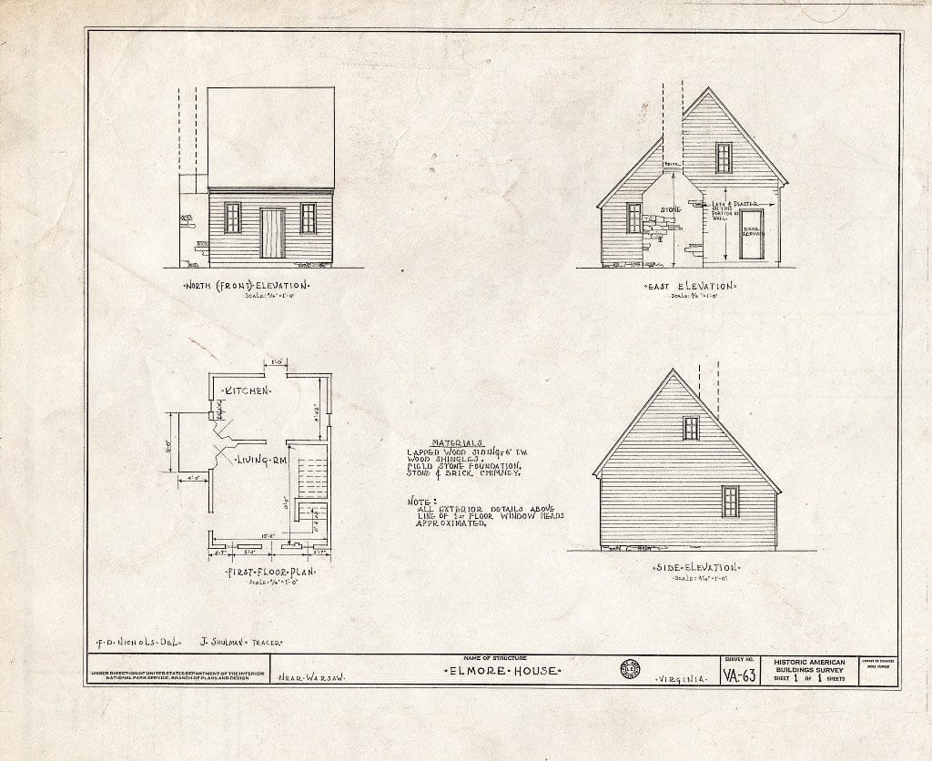 Blueprint HABS VA,80-WAR.V,5- (Sheet 1 of 1) - Elmore House, State Route 3, Warsaw, Richmond, VA
