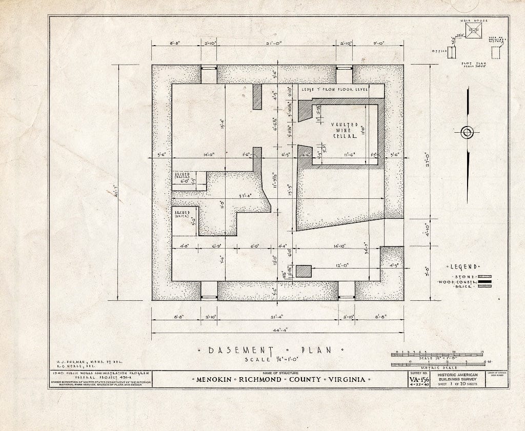 Blueprint HABS VA,80-WAR.V,6- (Sheet 1 of 20) - Menokin, Menokin Bay, Warsaw, Richmond, VA