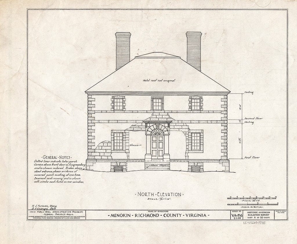 Blueprint HABS VA,80-WAR.V,6- (Sheet 4 of 20) - Menokin, Menokin Bay, Warsaw, Richmond, VA