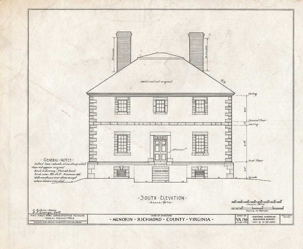 Blueprint HABS VA,80-WAR.V,6- (Sheet 6 of 20) - Menokin, Menokin Bay, Warsaw, Richmond, VA