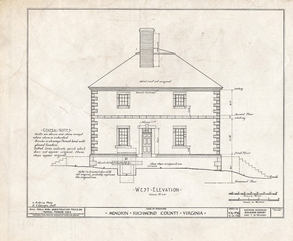 Blueprint HABS VA,80-WAR.V,6- (Sheet 7 of 20) - Menokin, Menokin Bay, Warsaw, Richmond, VA