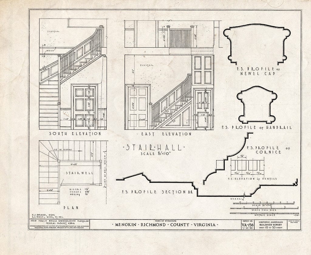 Blueprint HABS VA,80-WAR.V,6- (Sheet 10 of 20) - Menokin, Menokin Bay, Warsaw, Richmond, VA