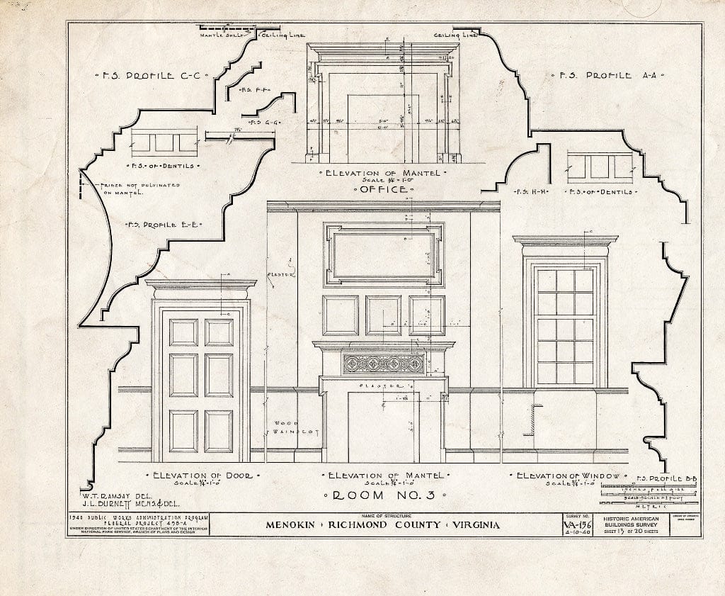 Blueprint HABS VA,80-WAR.V,6- (Sheet 13 of 20) - Menokin, Menokin Bay, Warsaw, Richmond, VA