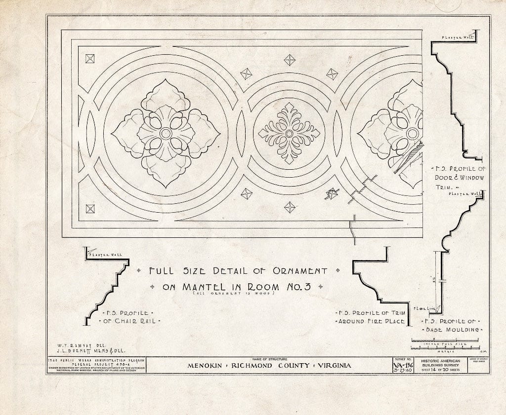 Blueprint HABS VA,80-WAR.V,6- (Sheet 14 of 20) - Menokin, Menokin Bay, Warsaw, Richmond, VA