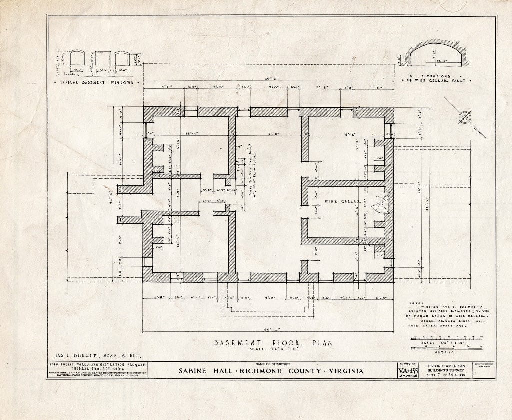 Blueprint HABS VA,80-WAR.V,2- (Sheet 2 of 24) - Sabine Hall, State Route 624 Vicinity, Warsaw, Richmond, VA