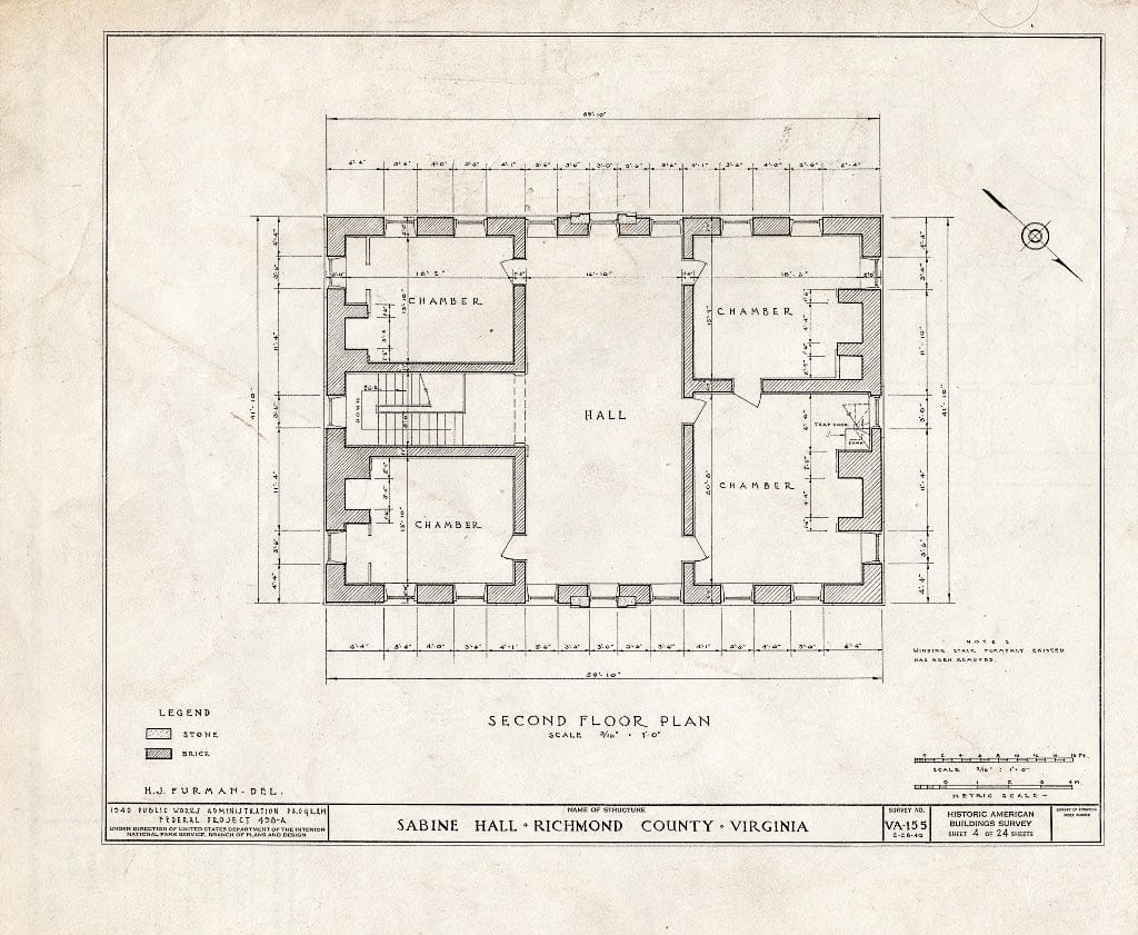 Blueprint HABS VA,80-WAR.V,2- (Sheet 4 of 24) - Sabine Hall, State Route 624 Vicinity, Warsaw, Richmond, VA
