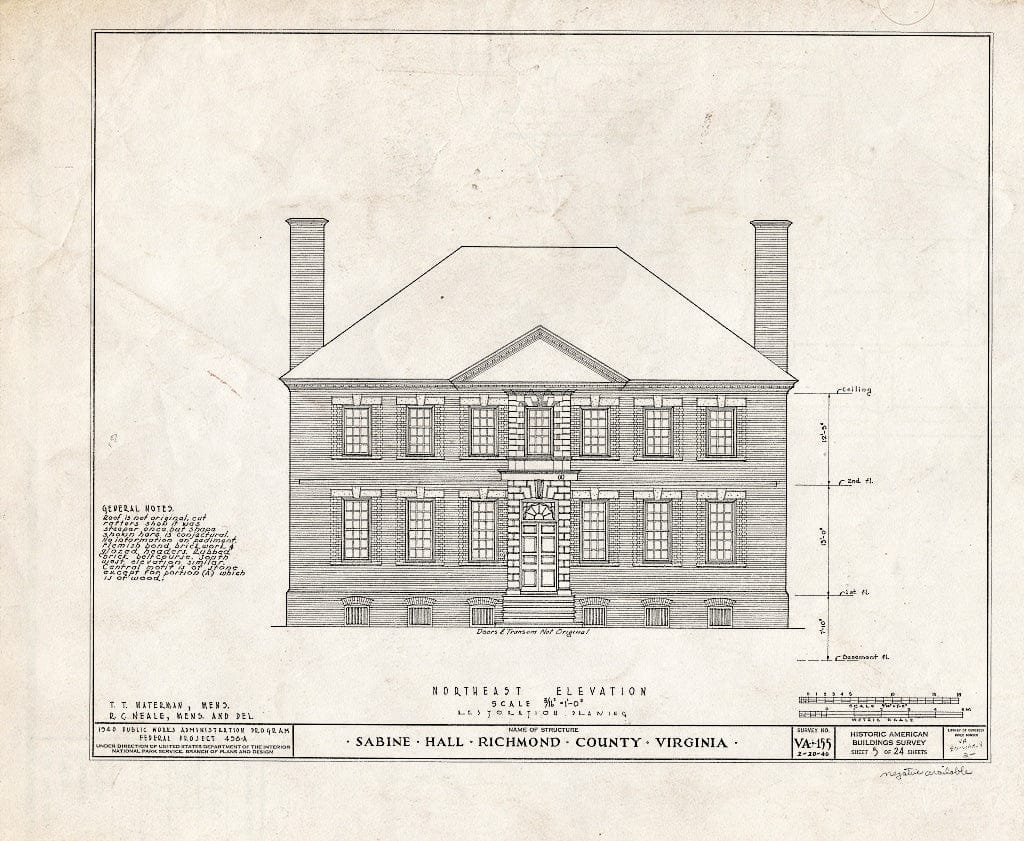 Blueprint HABS VA,80-WAR.V,2- (Sheet 5 of 24) - Sabine Hall, State Route 624 Vicinity, Warsaw, Richmond, VA