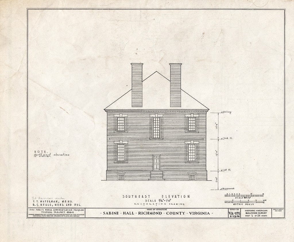 Blueprint HABS VA,80-WAR.V,2- (Sheet 6 of 24) - Sabine Hall, State Route 624 Vicinity, Warsaw, Richmond, VA