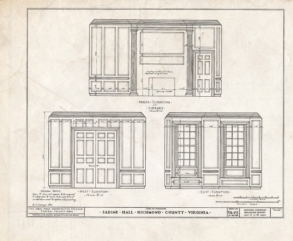 Blueprint HABS VA,80-WAR.V,2- (Sheet 12 of 24) - Sabine Hall, State Route 624 Vicinity, Warsaw, Richmond, VA