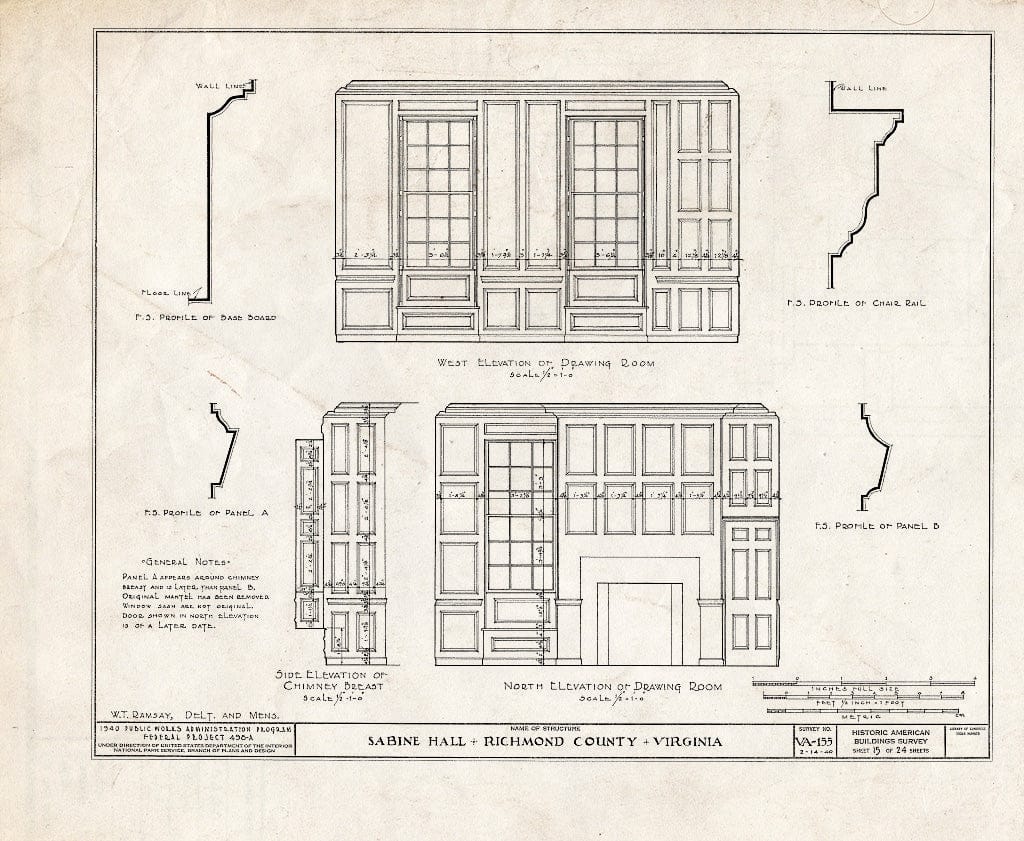 Blueprint HABS VA,80-WAR.V,2- (Sheet 15 of 24) - Sabine Hall, State Route 624 Vicinity, Warsaw, Richmond, VA