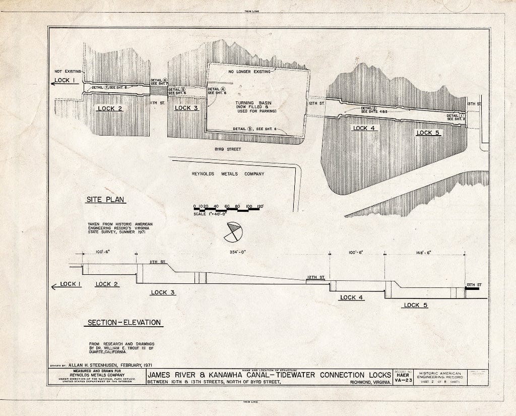 Blueprint HAER VA,44-Rich,100B- (Sheet 2 of 8) - James River & Kanawha Canal, Locks 1-5, Tenth to Thirteenth Streets, North of Canal Street, Richmond, Independent City, VA