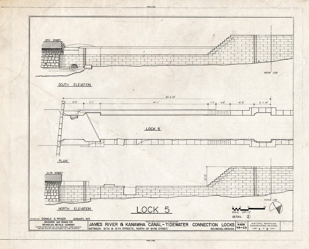 Blueprint HAER VA,44-Rich,100B- (Sheet 4 of 8) - James River & Kanawha Canal, Locks 1-5, Tenth to Thirteenth Streets, North of Canal Street, Richmond, Independent City, VA