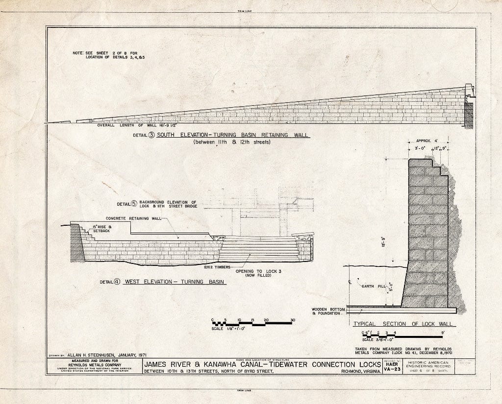 Blueprint HAER VA,44-Rich,100B- (Sheet 6 of 8) - James River & Kanawha Canal, Locks 1-5, Tenth to Thirteenth Streets, North of Canal Street, Richmond, Independent City, VA