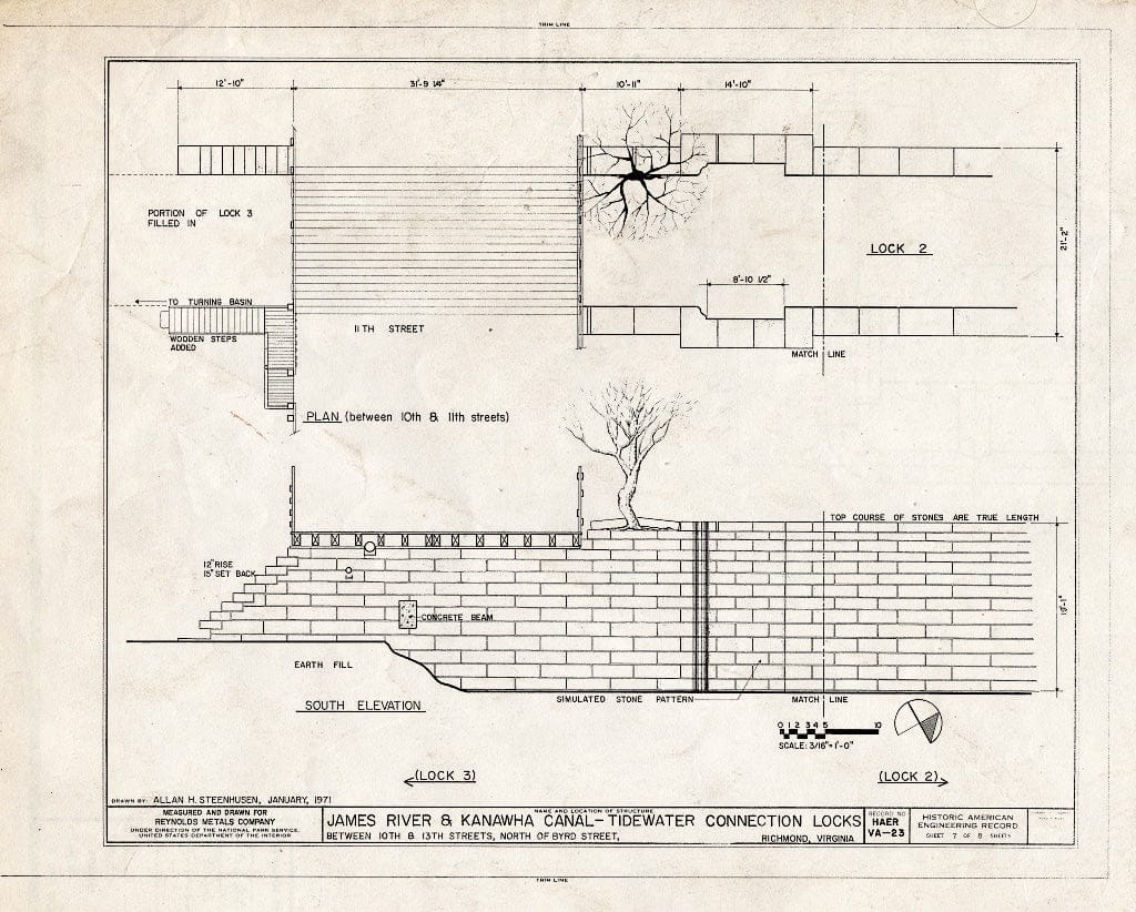 Blueprint HAER VA,44-Rich,100B- (Sheet 7 of 8) - James River & Kanawha Canal, Locks 1-5, Tenth to Thirteenth Streets, North of Canal Street, Richmond, Independent City, VA
