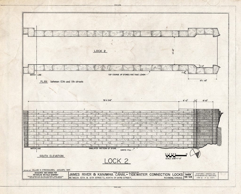 Blueprint HAER VA,44-Rich,100B- (Sheet 8 of 8) - James River & Kanawha Canal, Locks 1-5, Tenth to Thirteenth Streets, North of Canal Street, Richmond, Independent City, VA