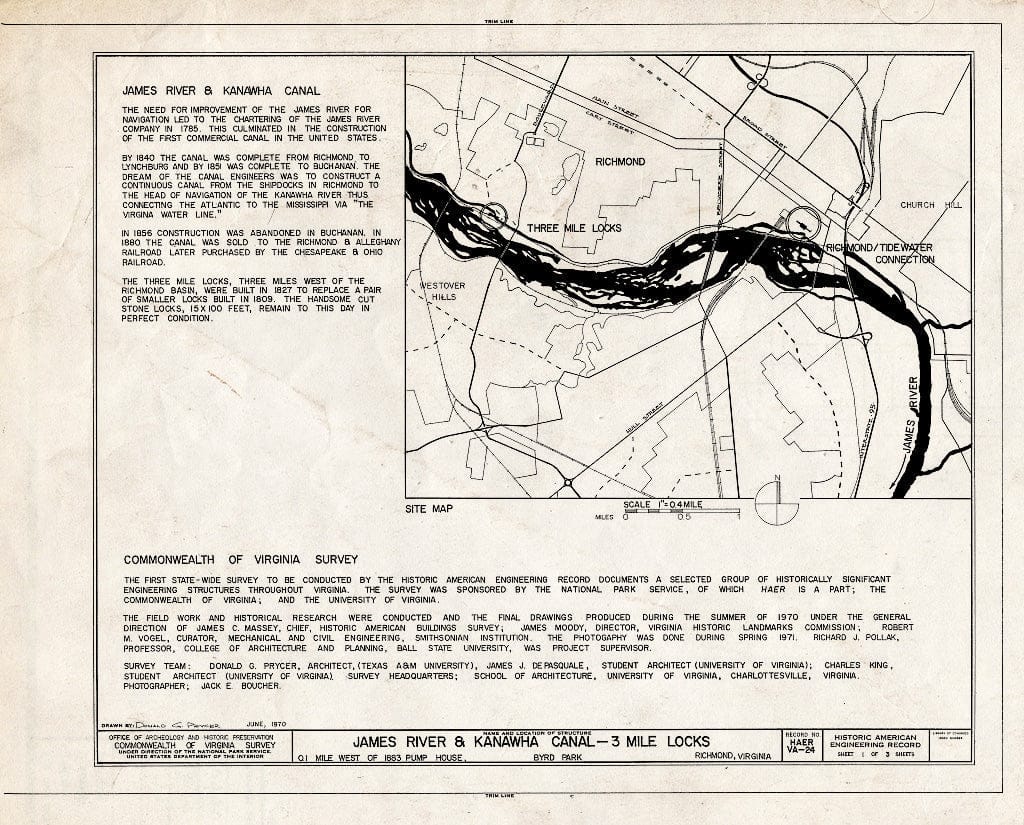 Blueprint HAER VA,44-Rich,100C- (Sheet 1 of 3) - James River & Kanawha Canal, Three Mile Locks, Pumphouse Drive, Richmond, Independent City, VA