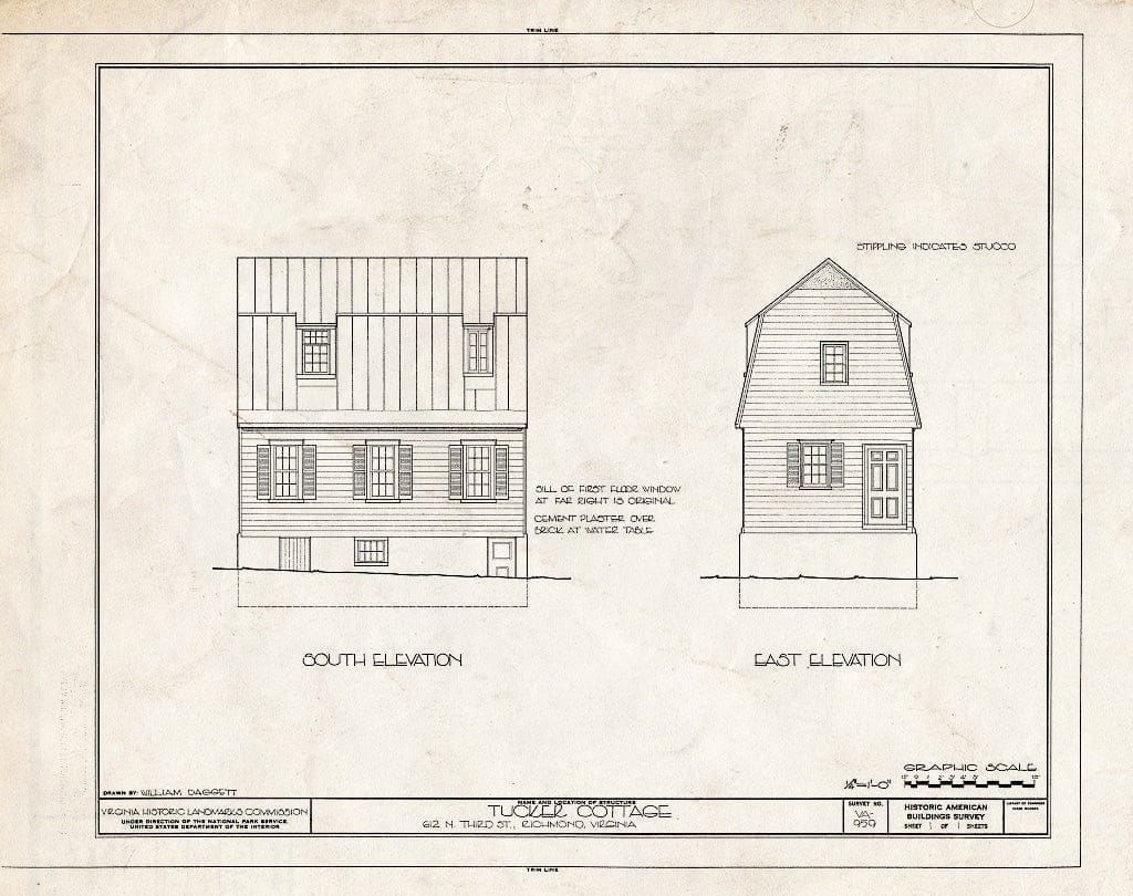 Blueprint HABS VA,44-Rich,113- (Sheet 1 of 1) - Tucker Cottage, 612 North Third Street, Richmond, Independent City, VA