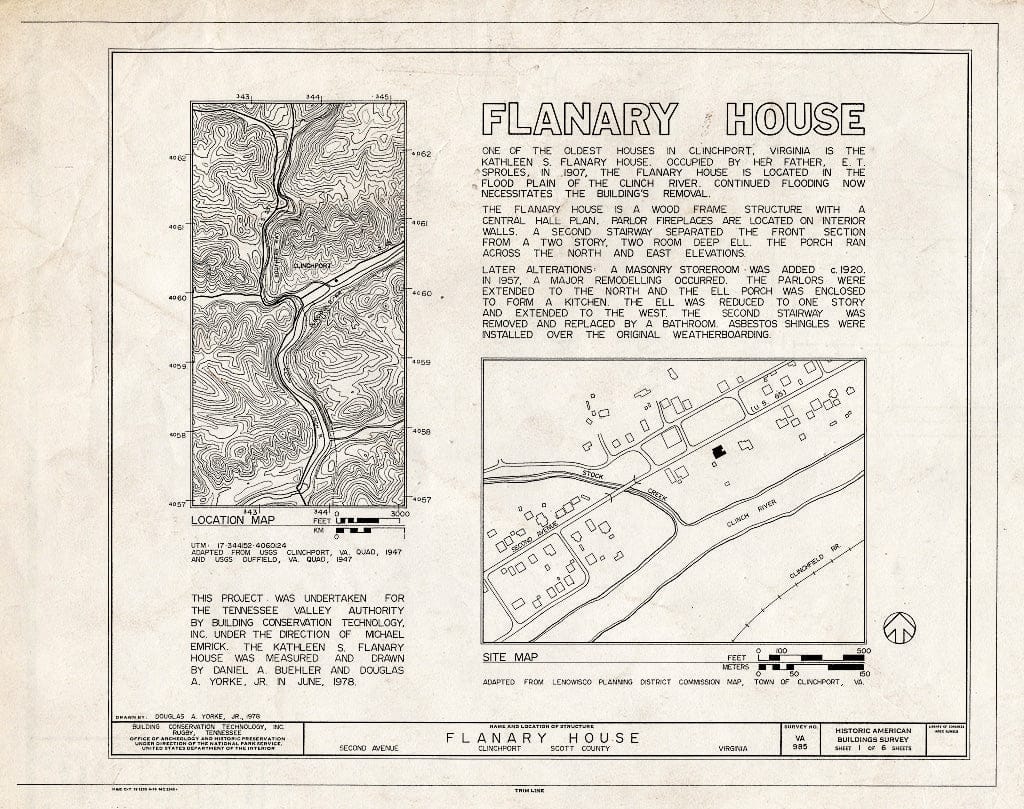 Blueprint Map, site Plan, and Statement of Significance - Kathleen S. Flanary House, Second Avenue, Clinchport, Scott County, VA