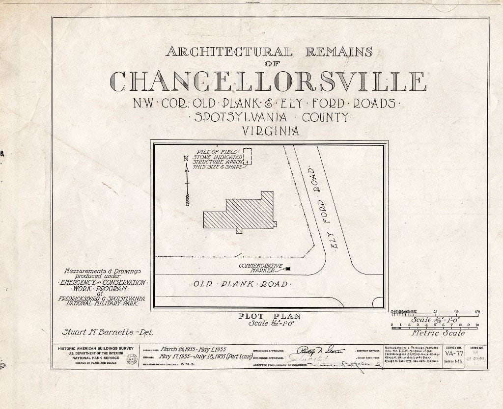 Blueprint HABS VA,89-CHANVI,1- (Sheet 0 of 11) - Chancellorsville (Ruins), State Routes 3 & 610, Chancellorsville, Spotsylvania County, VA