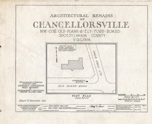 Blueprint HABS VA,89-CHANVI,1- (Sheet 0 of 11) - Chancellorsville (Ruins), State Routes 3 & 610, Chancellorsville, Spotsylvania County, VA