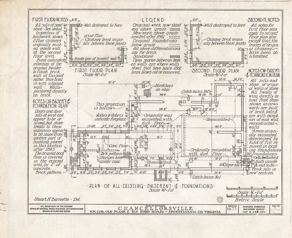 Blueprint HABS VA,89-CHANVI,1- (Sheet 1 of 11) - Chancellorsville (Ruins), State Routes 3 & 610, Chancellorsville, Spotsylvania County, VA