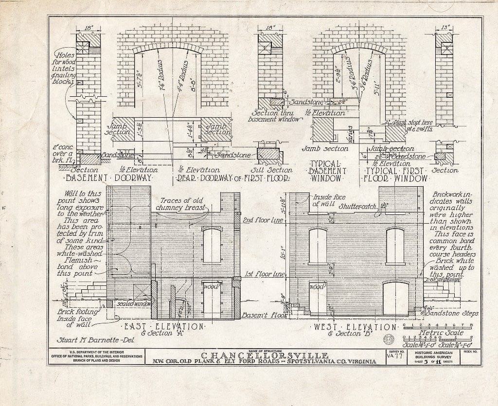 Blueprint HABS VA,89-CHANVI,1- (Sheet 3 of 11) - Chancellorsville (Ruins), State Routes 3 & 610, Chancellorsville, Spotsylvania County, VA