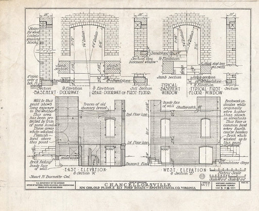 Blueprint HABS VA,89-CHANVI,1- (Sheet 3 of 11) - Chancellorsville (Ruins), State Routes 3 & 610, Chancellorsville, Spotsylvania County, VA